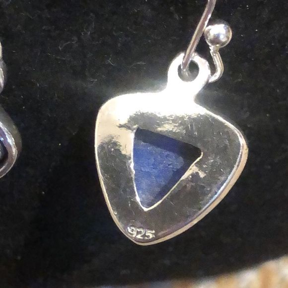 VINTAGE Sterling Silver Lapis Lazuli Cabochon Drop Dangle Earrings - Picture 6 of 7